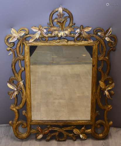 19th/20thC royalcore gilt framed mirror with foliate decorat...