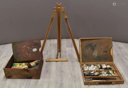 Artists easel, box, vintage paints etc