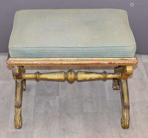 Regency or Empire 19thC gilt cross framed stool, L59 x D48 x...