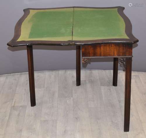 Georgian mahogany serpentine fronted fold over card table, W...