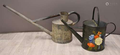 Galvanised Haws watering can, length 80cm and a toleware exa...