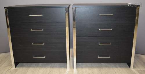 A pair of contemporary chests of four drawers with chrome fi...