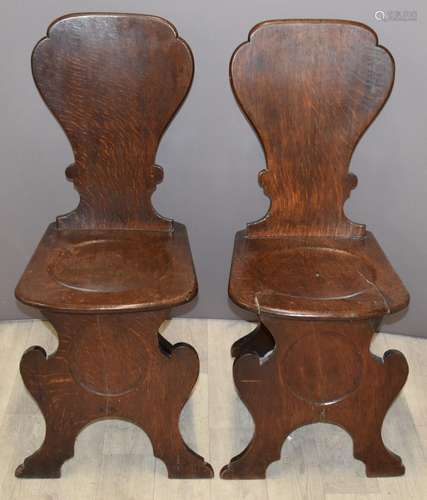 Pair of 19thC oak hall chairs