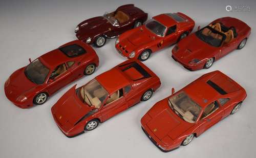 Six Burago and similar 1:18 scale diecast model Ferraris com...