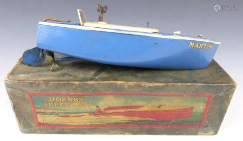 Hornby clockwork tinplate model Speed Boat Martin with blue ...