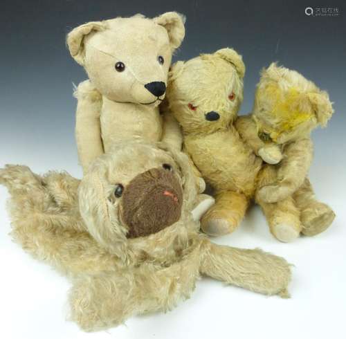 Four blonde mohair Teddy bears comprising two Chad Valley, o...