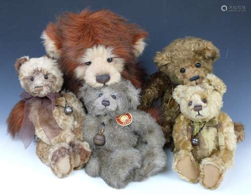 Five Charlie Bears teddy bears Rula, Anniversary Jack, Kitty...