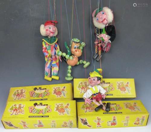 Four Pelham Puppets Baby Dragon, Pinnochio, Macboozle and Cl...