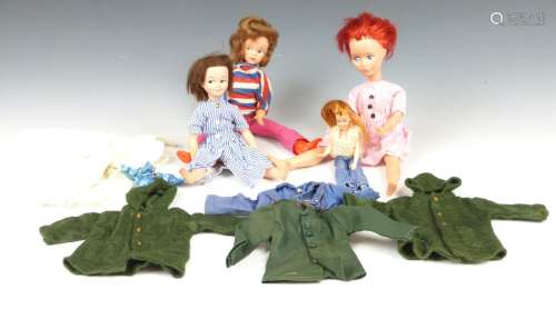 Four Sindy, Barbie and similar dolls together with various c...