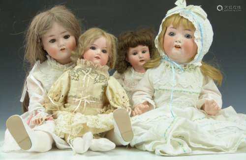 Four bisque headed dolls comprising two Heubach, one Simon H...