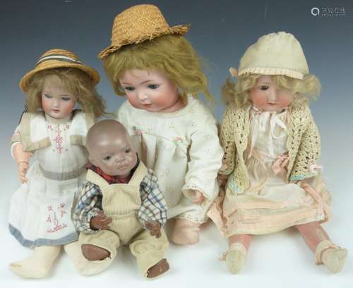 Four bisque headed dolls comprising two Heubach Koppelsdorf ...