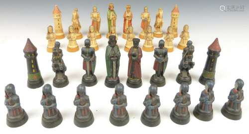 Anri Italian carved and stained maple wood figural chess set...