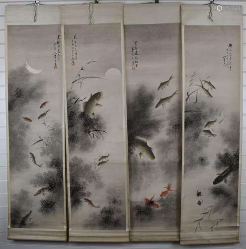 Four early to mid 20thC Chinese scroll paintings depicting f...