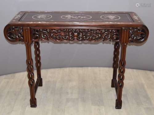 Chinese carved rosewood altar table with mother of pearl inl...