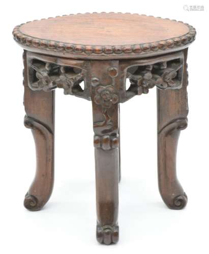 Chinese late 19th/ early 20thCrosewood stand with carved pru...