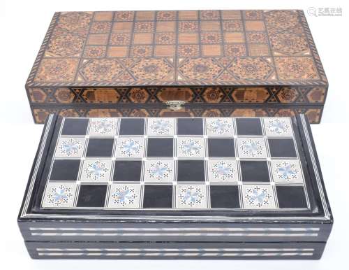 Eastern inlaid backgammon set together with another similar ...