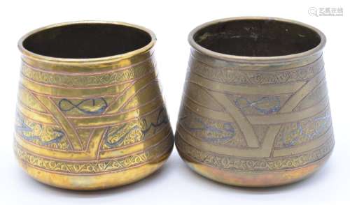 Pair of Cairoware copper and silver inlaid jardinières, diam...