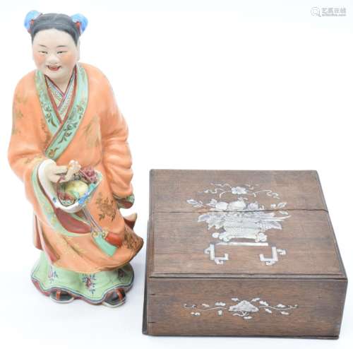 Chinese 19th/20thCfigure with basket, 31cm tall and a mother...
