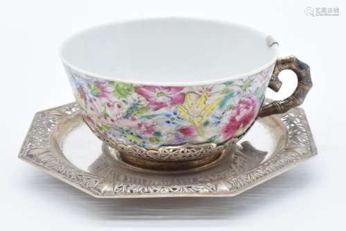 Chinese 19thCmillefioriteacup decorated with flowers, with s...