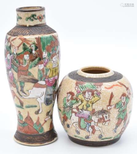 Chinese crackle glaze ginger jar and matching vase, both dec...