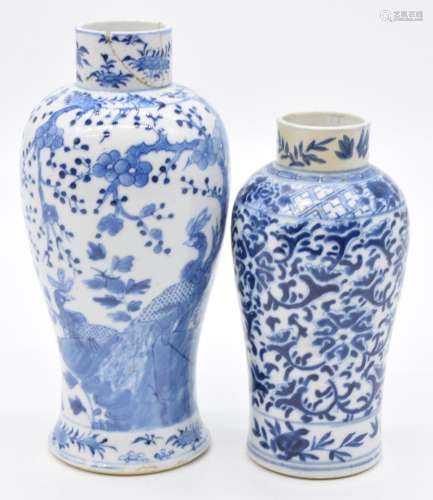 Two Chinese 19thCblue and white vases with four character ma...