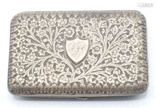 Indian or similar silver cigarette case with embossed foliat...