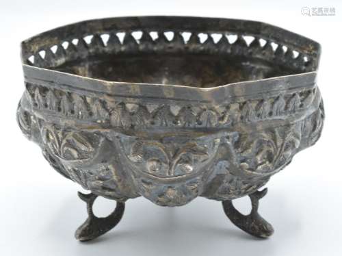 Indian or Burmese white metal bowl with embossed decoration,...