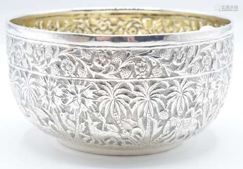 Indian or Burmese silver bowl with embossed decoration of an...