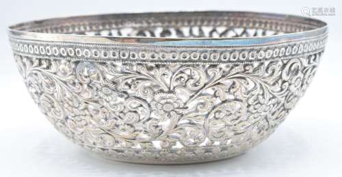 Oomersi Mawji Indian silver bowl with embossed and pierced d...