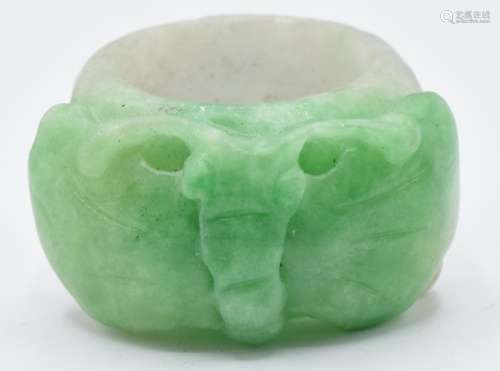 Chinese 19th/ early 20thCcarved jadeite archers ring in the ...