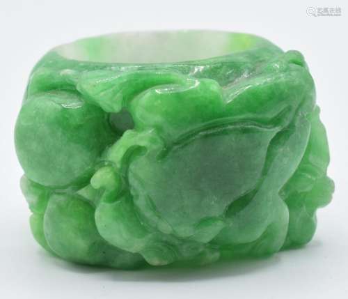 Chinese19th/ early 20thC carved jadeite archers ring in the ...