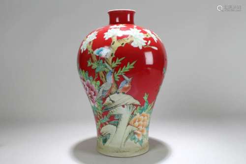 A Chinese Red-coding Nature-sceen Fortune Porcelain