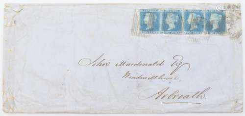 GB 1841 Queen Victoria 2d blue strip of four on cover to Arb...