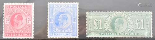 Mounted mint KEVII high values 5s, 10s (two light vertical c...