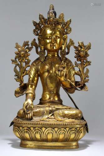 A Chinese Massive Lotus-seated Gilt Religious Buddha