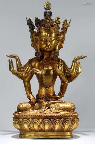 A Multi-face Chinese Gilt Religious Fortune Buddha