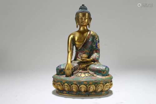 A Chinese Fortune Cloisonne Buddha Statue