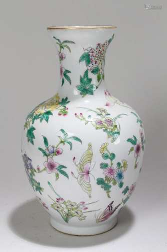 A Chinese Flower-blossom Fortune Porcelain Vase