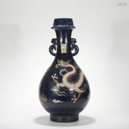 A blue glazed 'dragon' vase
