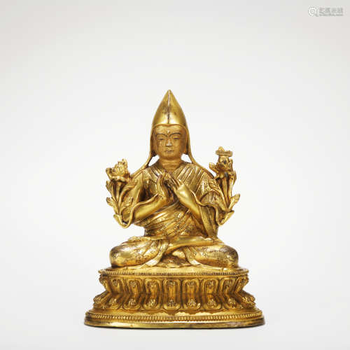 A gilt-bronze statue of tsongkhapa