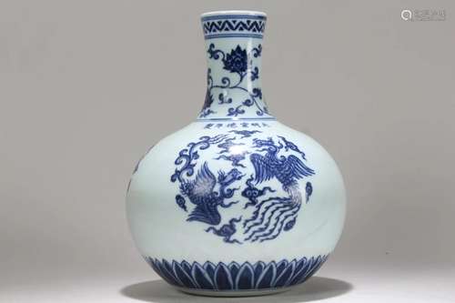 A Chinese Phoenix-fortune Blue and White Porcelain