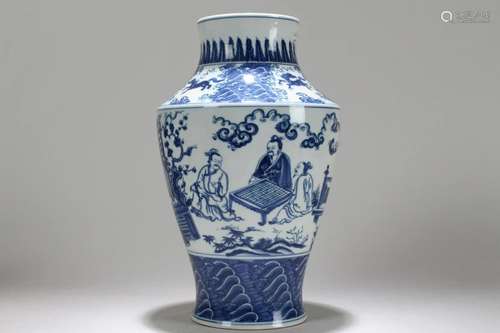 A Chinese Story-telling Blue and White Porcelain