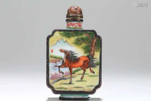 A Chinese Horse-portrait Fortune Snuff Bottle