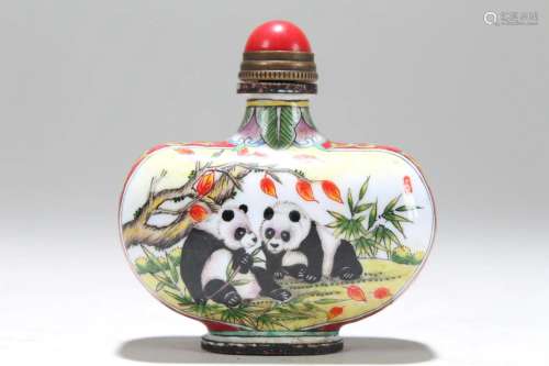A Chinese Panda-portrait Fortune Snuff Bottle