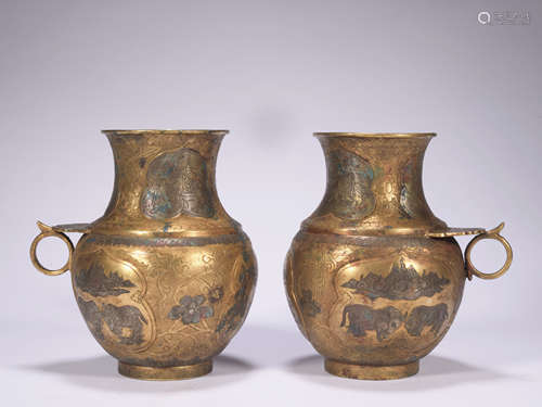 A pair of gilt-bronze vase