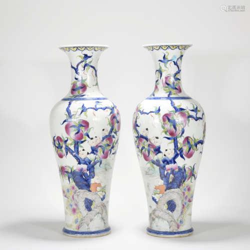 A pair of famille-rose 'peachs' vase