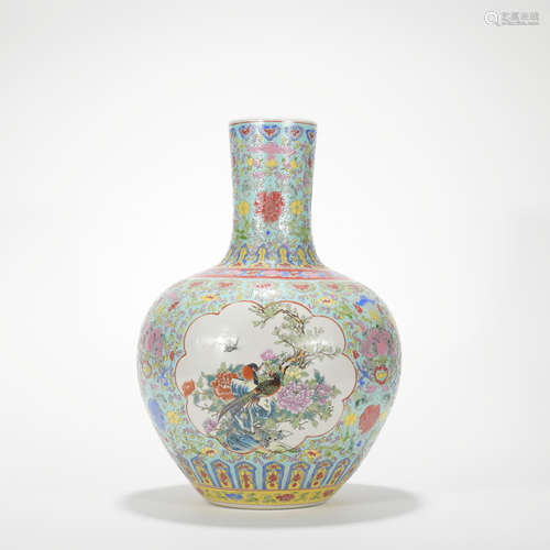 A famille-rose 'floral and birds' vase