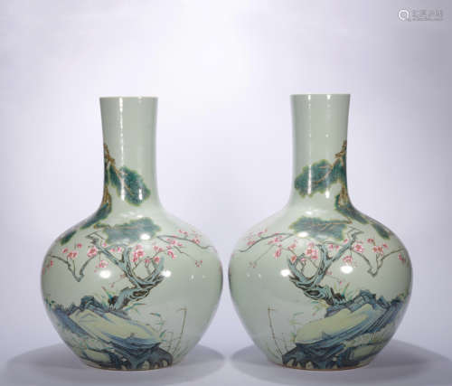 A pair of famille-rose 'floral' globular vase