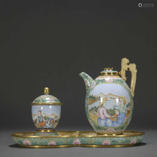 A set of enamel 'figure' teapot