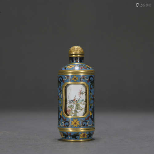 A Cloisonne enamel 'flowers and birds' snuff bottle
